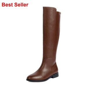 Knee High Flat Boots Women Stretchy Side Zipper Dress Boots